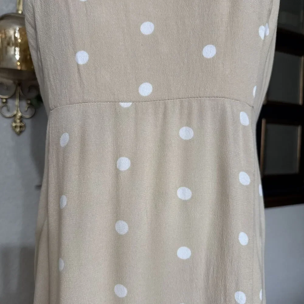 old navy strap tank maxi Dress beige white polka dot Y2K mocked back Size L - Picture 5 of 16